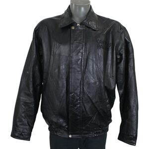 Vintage 80s Caesars Palace Genuine Leather Patchwork Black Jacket Mens XL